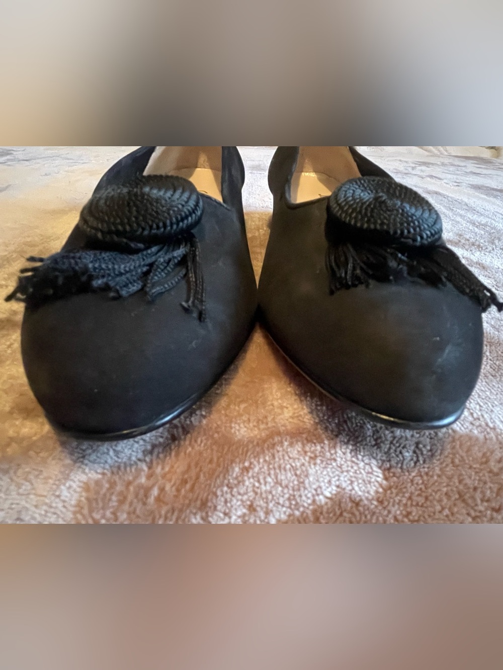Salvatore Ferragamo Black Suede Tassel Pointed Flats - Picture 8 of 11